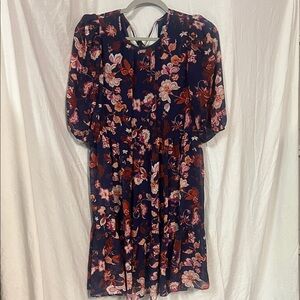 Eliza J Navy and Red Floral Midi Dress